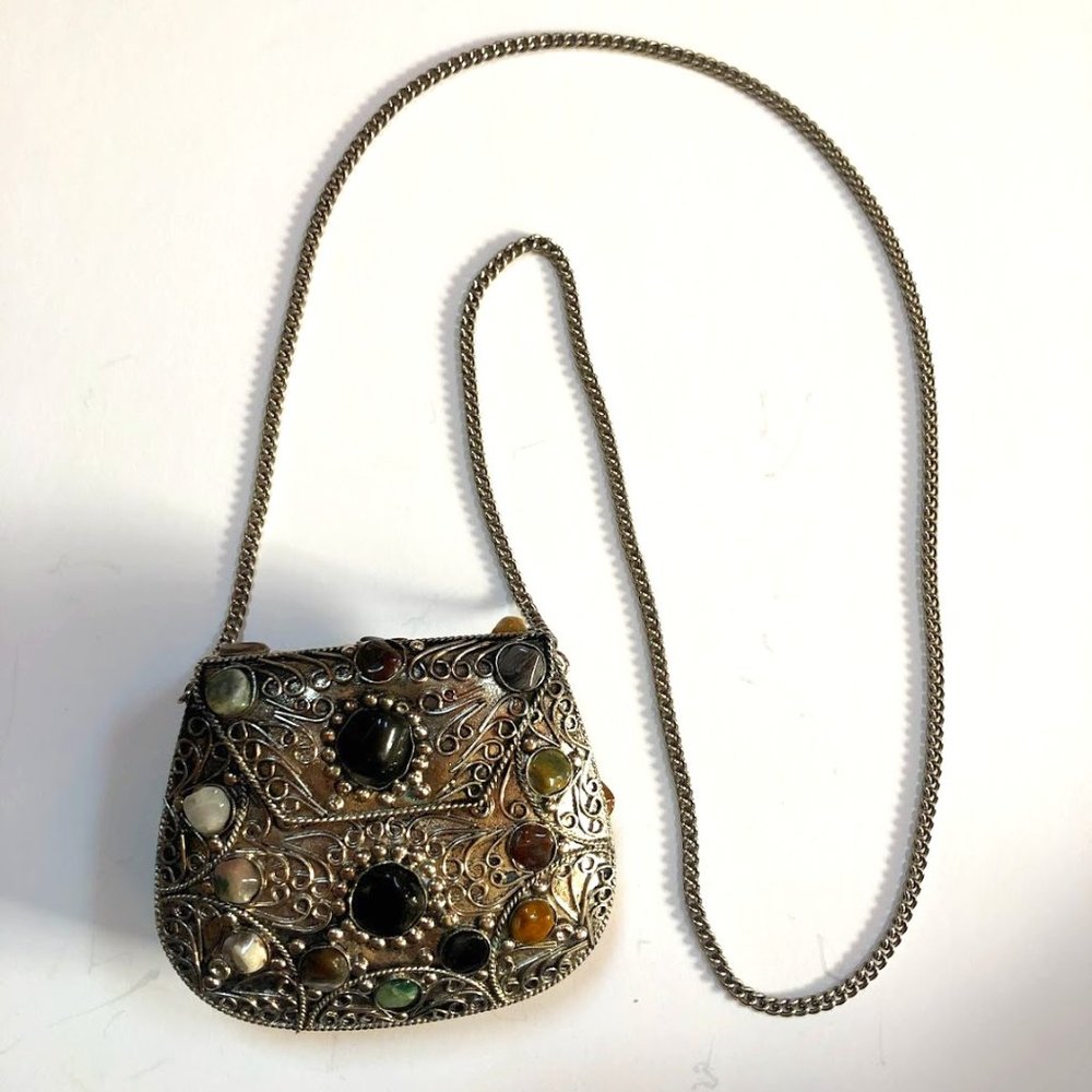 VINTAGE Metal Embellished with Crystals Purse